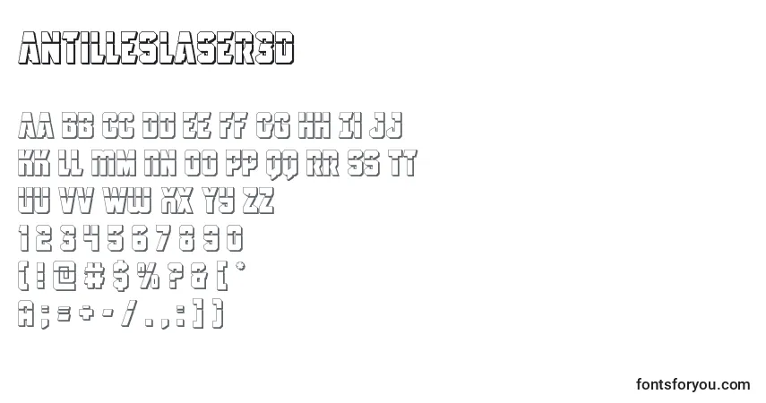 Antilleslaser3D-fontti – aakkoset, numerot, erikoismerkit