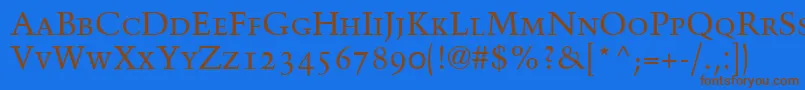 フォントBlackfordOldstyleSsiSmallCaps – 茶色の文字が青い背景にあります。