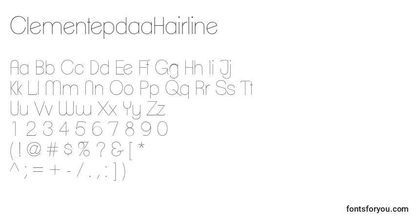 Шрифт ClementepdaaHairline – алфавит, цифры, специальные символы