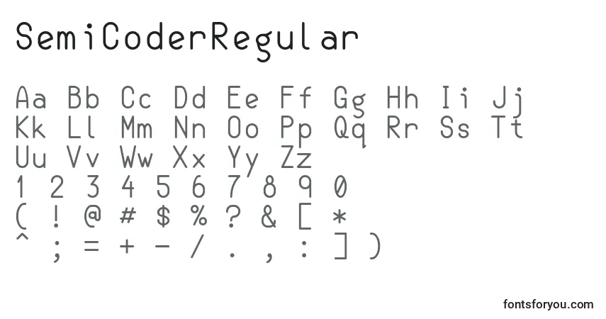 Schriftart SemiCoderRegular – Alphabet, Zahlen, spezielle Symbole