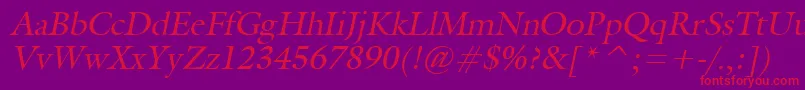 GalantItalic-fontti – punaiset fontit violetilla taustalla