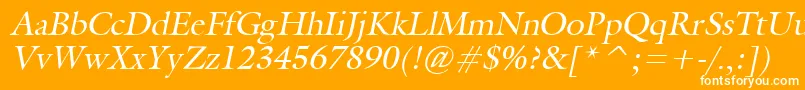 GalantItalic-fontti – valkoiset fontit oranssilla taustalla