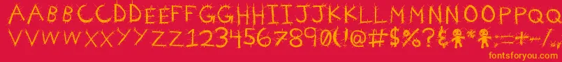 VoodooNeedles-Schriftart – Orangefarbene Schriften auf rotem Hintergrund