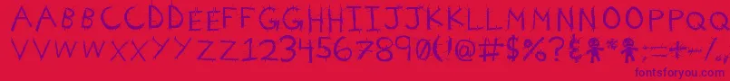 VoodooNeedles-Schriftart – Violette Schriften auf rotem Hintergrund