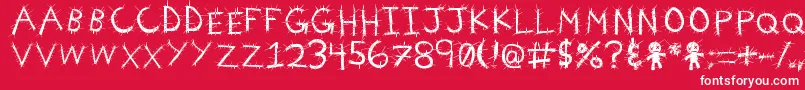 VoodooNeedles-Schriftart – Weiße Schriften auf rotem Hintergrund