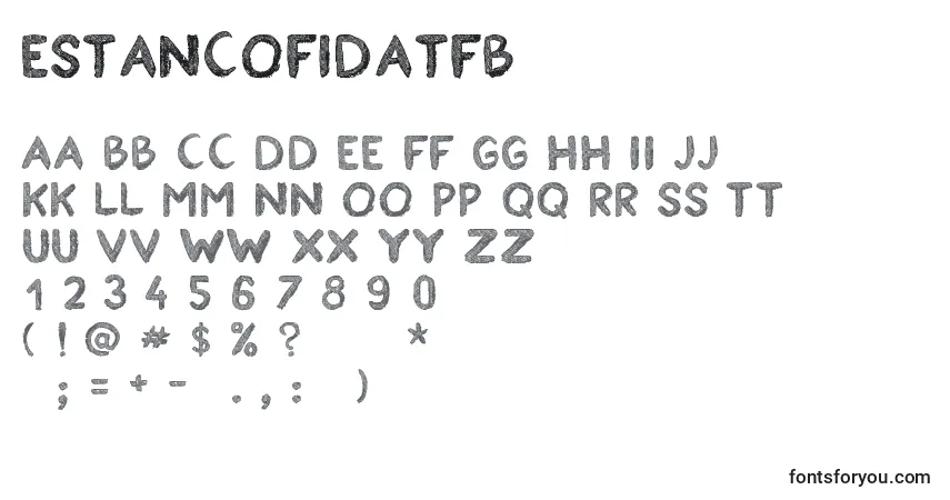 Czcionka EstancofidaTfb – alfabet, cyfry, specjalne znaki