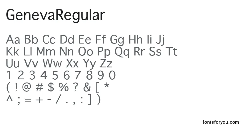 A fonte GenevaRegular – alfabeto, números, caracteres especiais