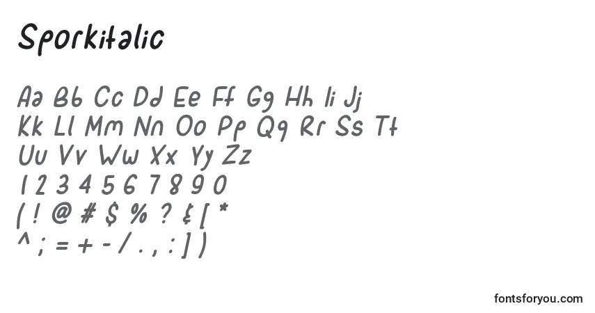 Fuente Sporkitalic - alfabeto, números, caracteres especiales
