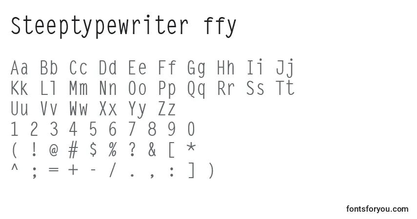 Steeptypewriter ffy-fontti – aakkoset, numerot, erikoismerkit