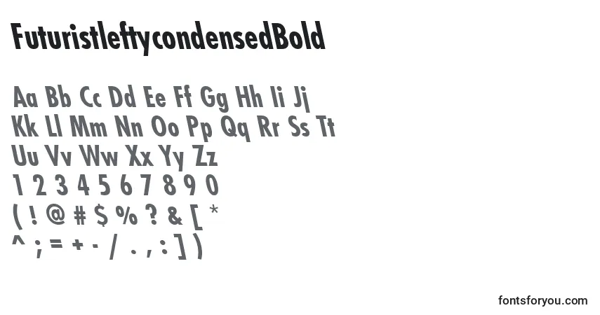 Шрифт FuturistleftycondensedBold – алфавит, цифры, специальные символы