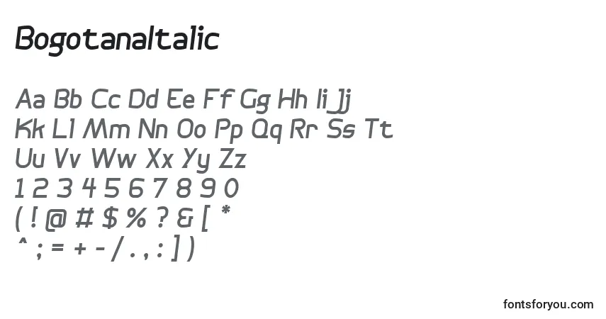 BogotanaItalic Font – alphabet, numbers, special characters