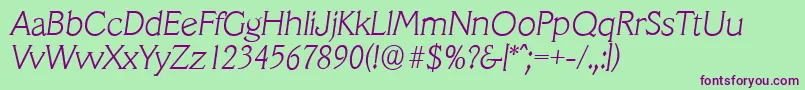 VeracruzserialXlightItalic Font – Purple Fonts on Green Background