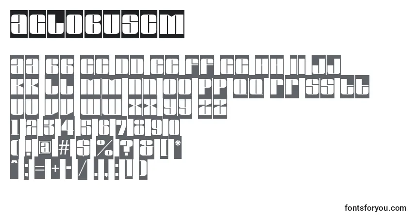 Czcionka AGlobuscm – alfabet, cyfry, specjalne znaki