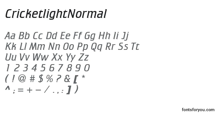 Czcionka CricketlightNormal – alfabet, cyfry, specjalne znaki