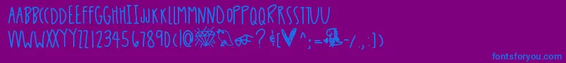 Czcionka Doodlesoffun – niebieskie czcionki na fioletowym tle