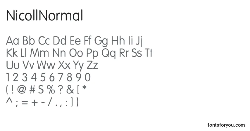 Czcionka NicollNormal – alfabet, cyfry, specjalne znaki