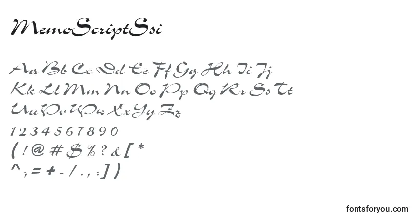 Czcionka MemoScriptSsi – alfabet, cyfry, specjalne znaki