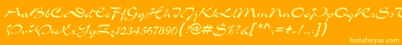 MemoScriptSsi-Schriftart – Gelbe Schriften auf orangefarbenem Hintergrund