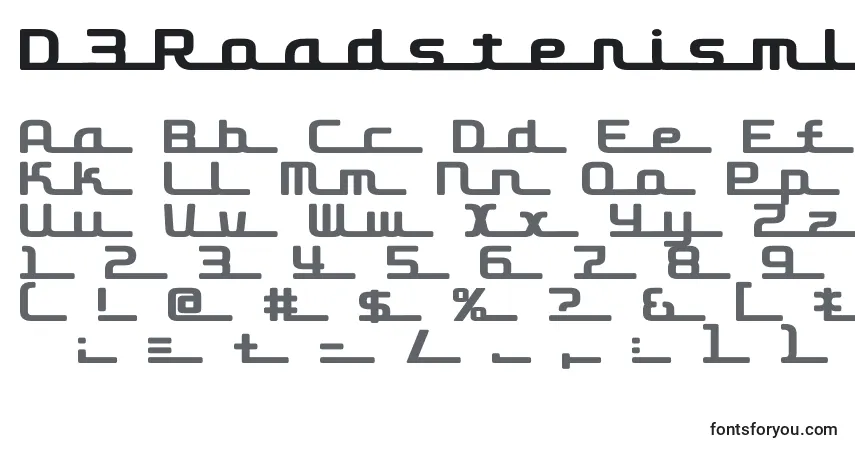 A fonte D3RoadsterismLong – alfabeto, números, caracteres especiais