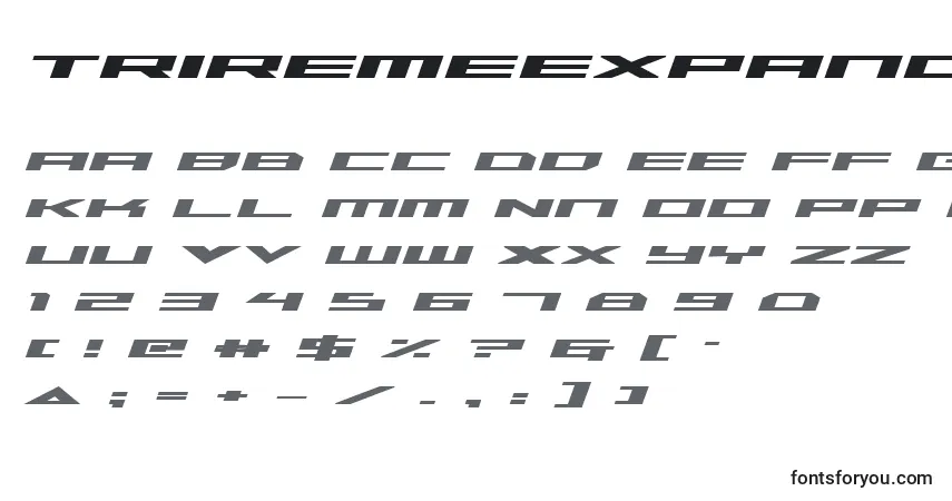 Schriftart TriremeExpandedBoldItalic – Alphabet, Zahlen, spezielle Symbole