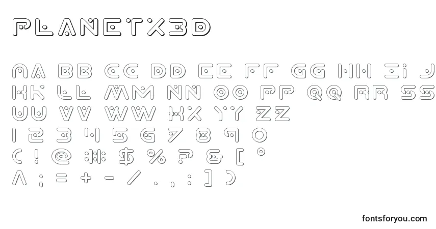 Schriftart Planetx3D – Alphabet, Zahlen, spezielle Symbole