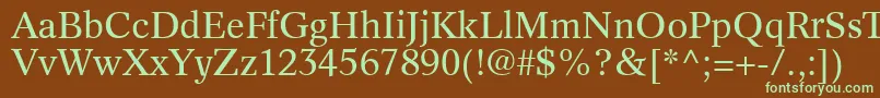 フォントInformaticsSsi – 緑色の文字が茶色の背景にあります。