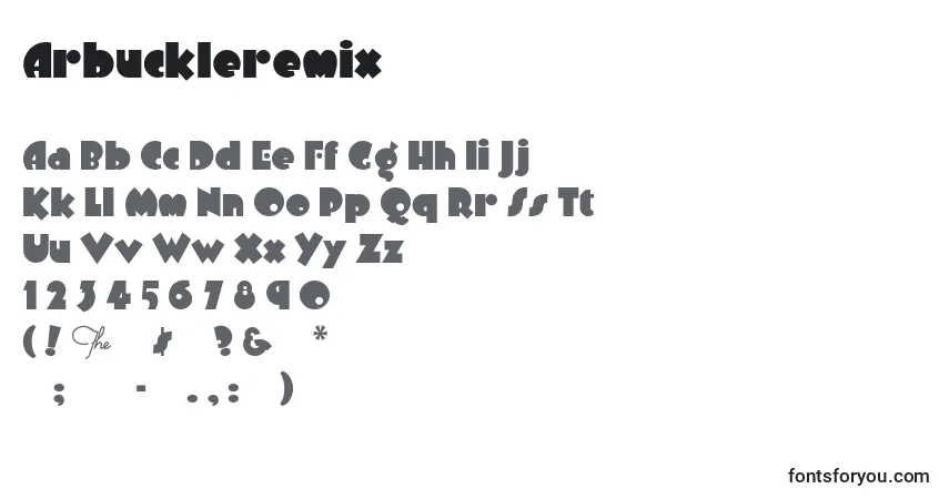 Arbuckleremix-fontti – aakkoset, numerot, erikoismerkit