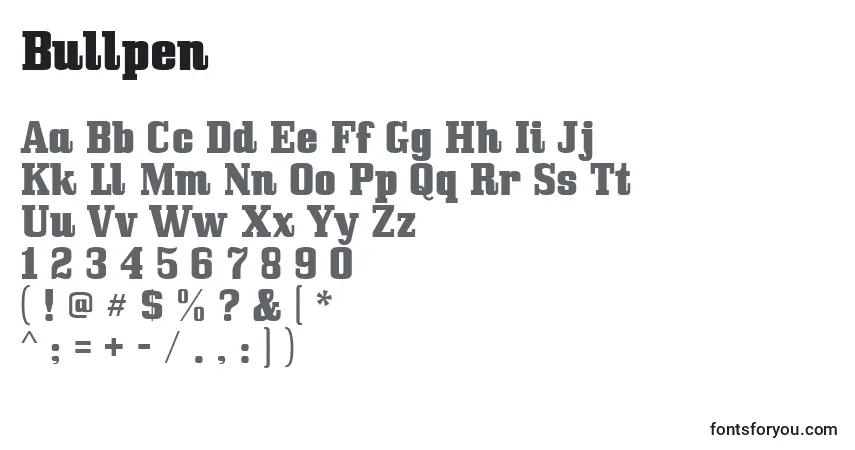 Czcionka Bullpen – alfabet, cyfry, specjalne znaki
