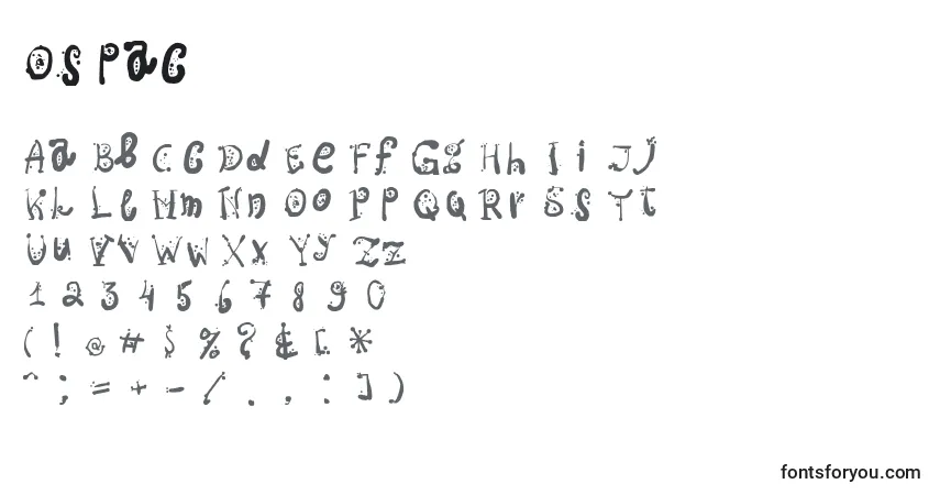 Schriftart Ospac – Alphabet, Zahlen, spezielle Symbole