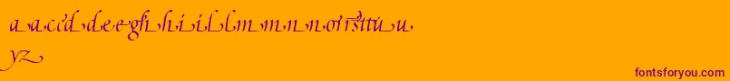 PoeticaSuppLowercaseEndingsI-Schriftart – Violette Schriften auf orangefarbenem Hintergrund