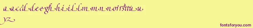 PoeticaSuppLowercaseEndingsI Font – Purple Fonts on Yellow Background