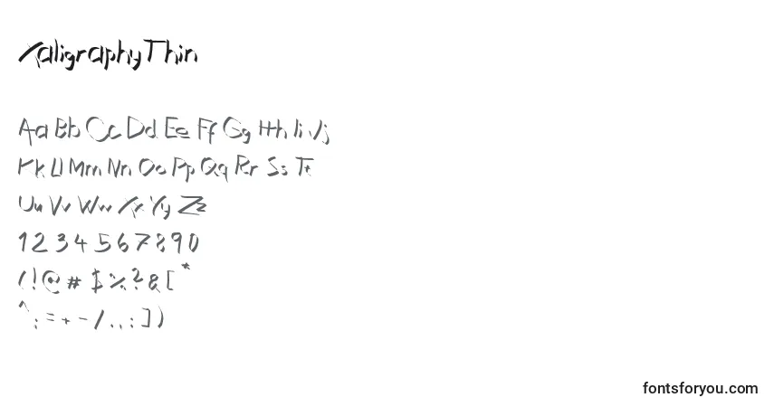 Schriftart XaligraphyThin – Alphabet, Zahlen, spezielle Symbole