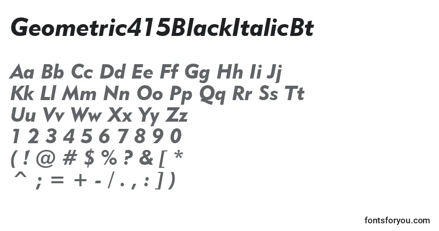 Шрифт Geometric415BlackItalicBt – алфавит, цифры, специальные символы