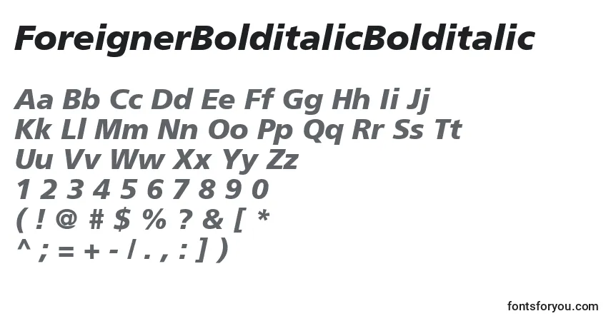 ForeignerBolditalicBolditalicフォント–アルファベット、数字、特殊文字