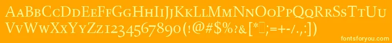 GilgameshSmallCapsLetPlain.1.0 Font – Yellow Fonts on Orange Background