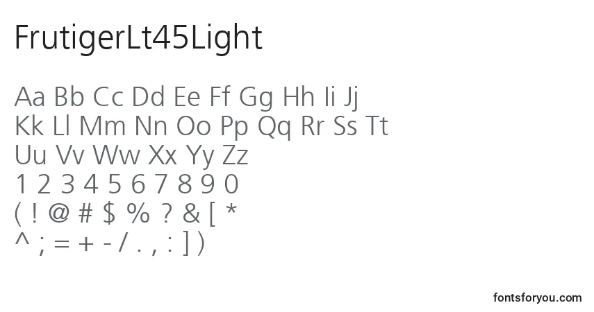 Czcionka FrutigerLt45Light – alfabet, cyfry, specjalne znaki