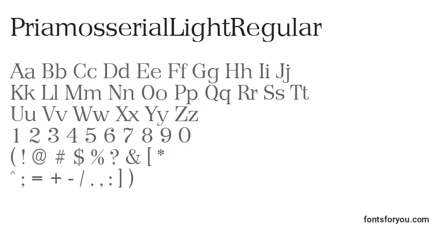 A fonte PriamosserialLightRegular – alfabeto, números, caracteres especiais