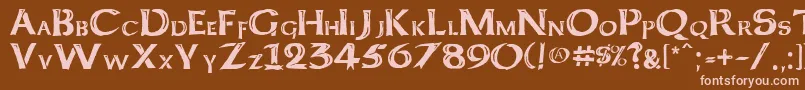 KeltCapsFreehand-fontti – vaaleanpunaiset fontit ruskealla taustalla