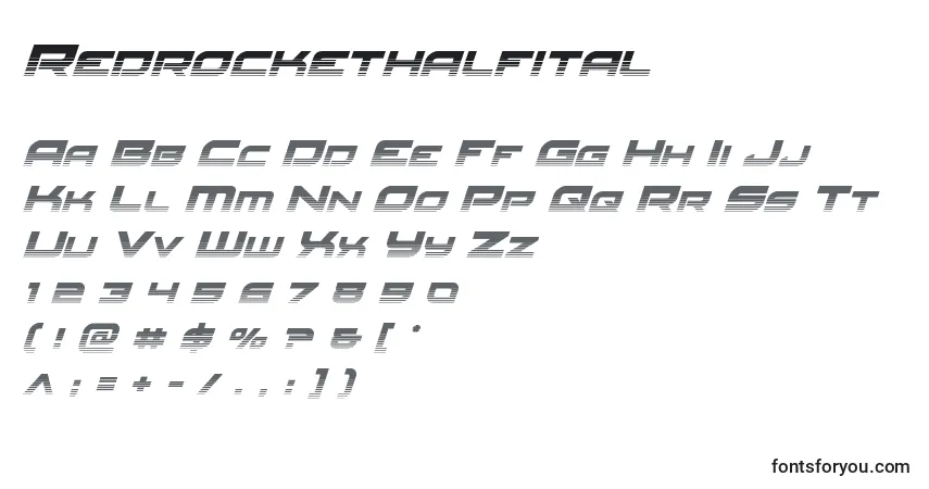 Schriftart Redrockethalfital – Alphabet, Zahlen, spezielle Symbole
