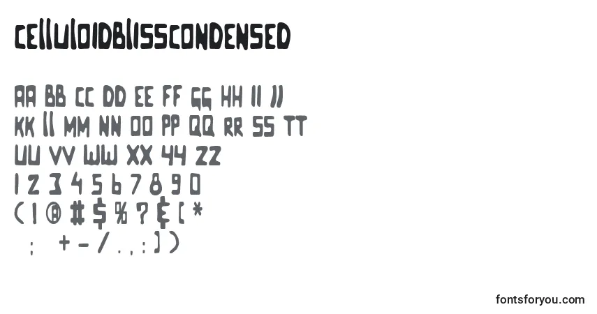Czcionka Celluloidblisscondensed – alfabet, cyfry, specjalne znaki