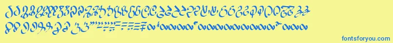 フォントWizardspeak – 青い文字が黄色の背景にあります。