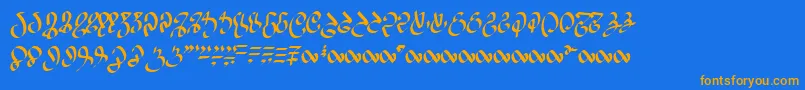 フォントWizardspeak – オレンジ色の文字が青い背景にあります。