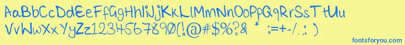 フォントTickleMeElmo – 青い文字が黄色の背景にあります。