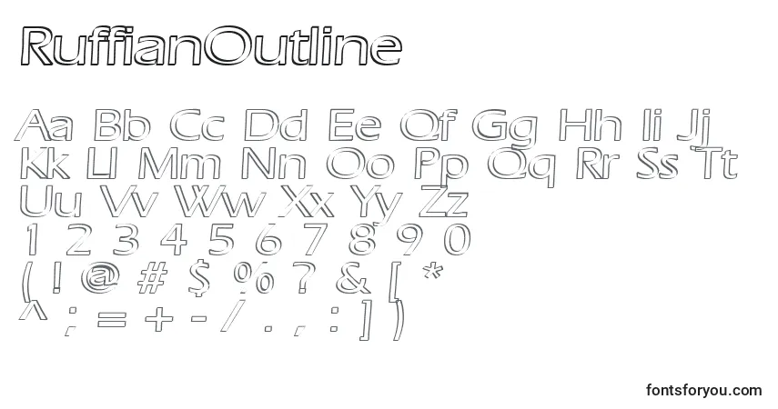 Czcionka RuffianOutline – alfabet, cyfry, specjalne znaki