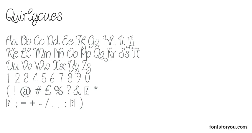 A fonte Quirlycues – alfabeto, números, caracteres especiais