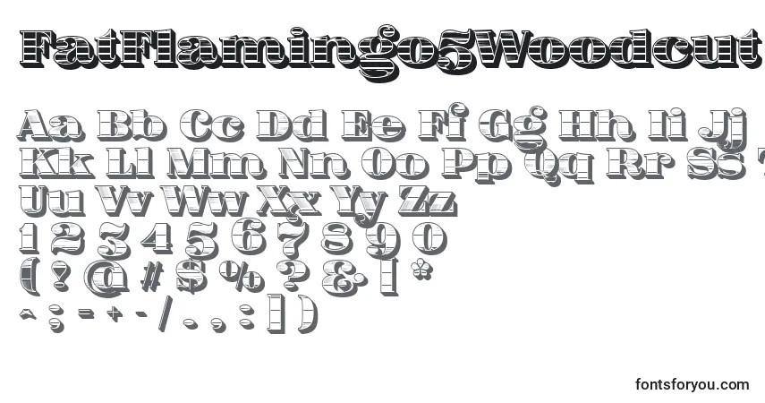 A fonte FatFlamingo5Woodcut – alfabeto, números, caracteres especiais