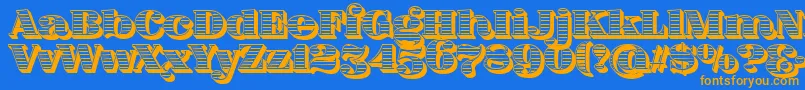 FatFlamingo5Woodcut Font – Orange Fonts on Blue Background