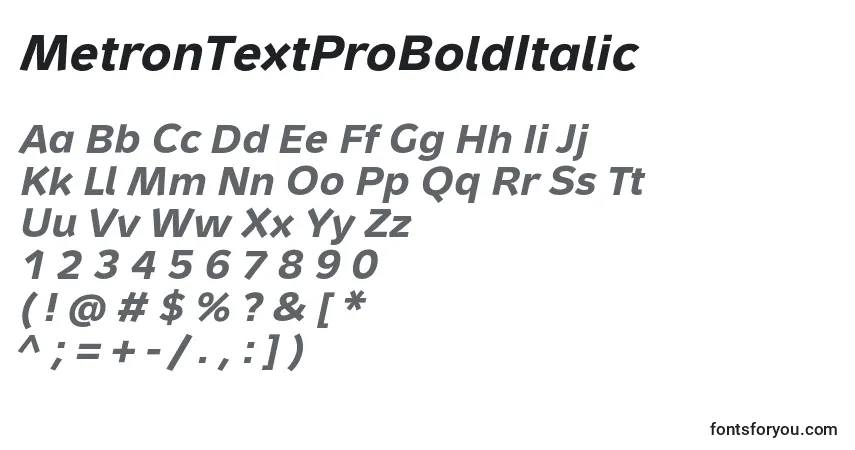 Шрифт MetronTextProBoldItalic – алфавит, цифры, специальные символы