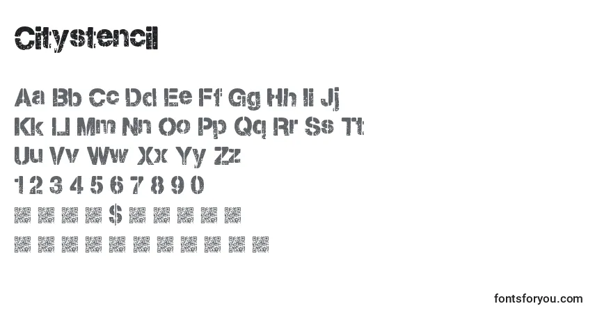 Czcionka Citystencil – alfabet, cyfry, specjalne znaki