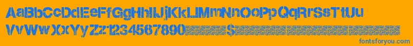 Citystencil-Schriftart – Blaue Schriften auf orangefarbenem Hintergrund